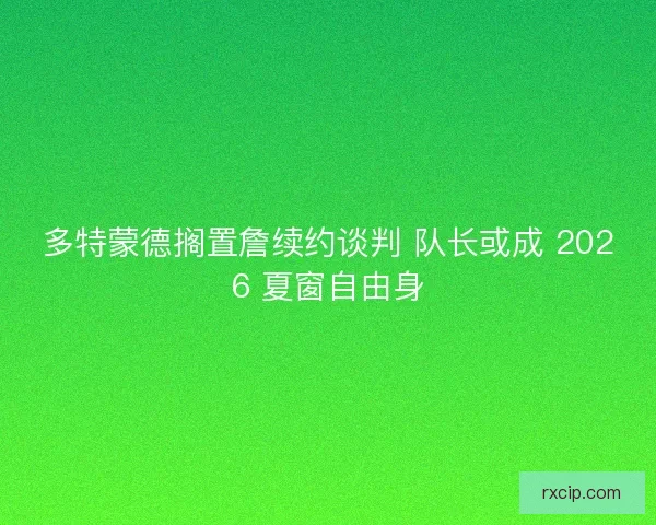 多特蒙德搁置詹续约谈判 队长或成 2026 夏窗自由身