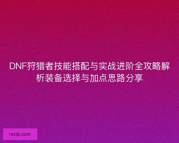 DNF狩猎者技能搭配与实战进阶全攻略解析装备选择与加点思路分享