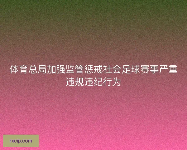 体育总局加强监管惩戒社会足球赛事严重违规违纪行为